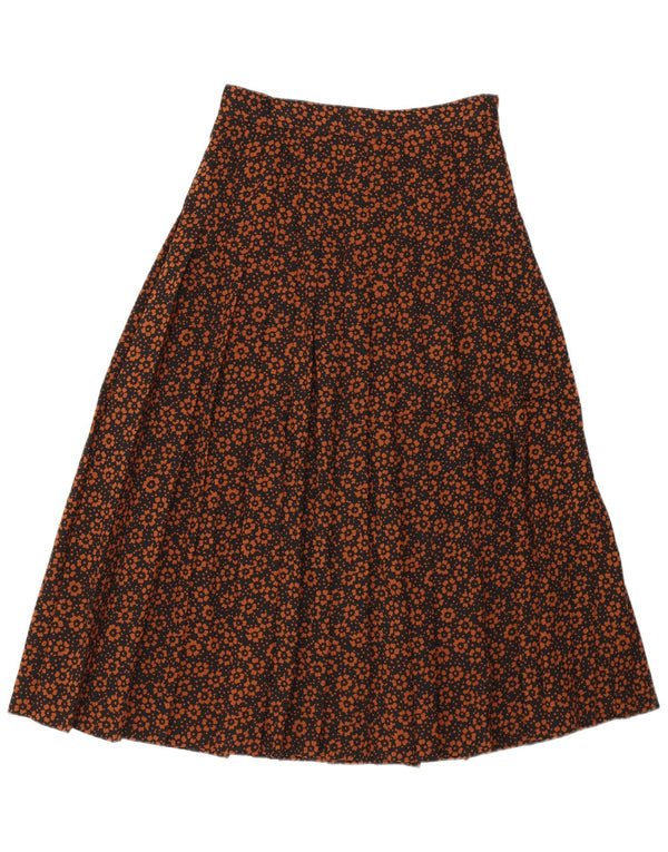 Saia plissada feminina vintage IT 42 médio W28 marrom floral