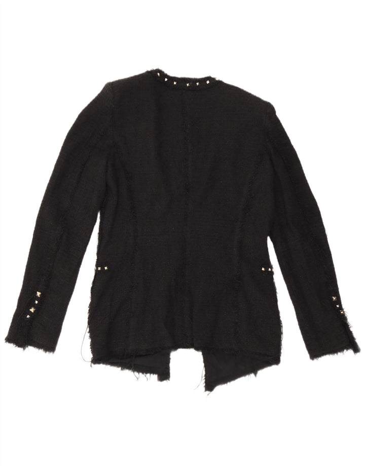 Zara Womens Open Blazer Jacket UK 12 Médio Algodão Preto