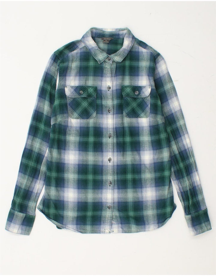 Camisa feminina de flanela EDDIE BAUER Reino Unido 10 algodão xadrez verde pequeno