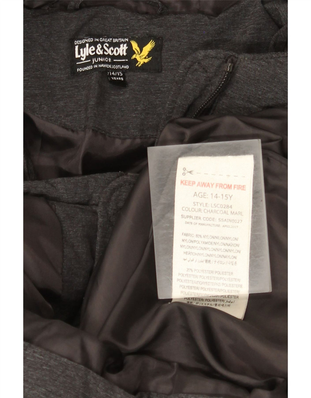 Jaqueta acolchoada com capuz para meninos Lyle & Scott 14-15 anos cinza nylon