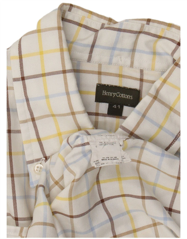 Camisa masculina Henry Cottons tamanho 41 algodão xadrez branco médio