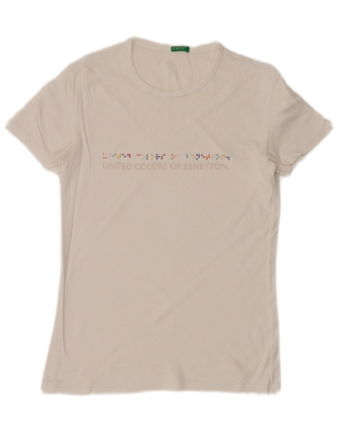 Camiseta feminina gráfica BENETTON UK 8 pequena branca