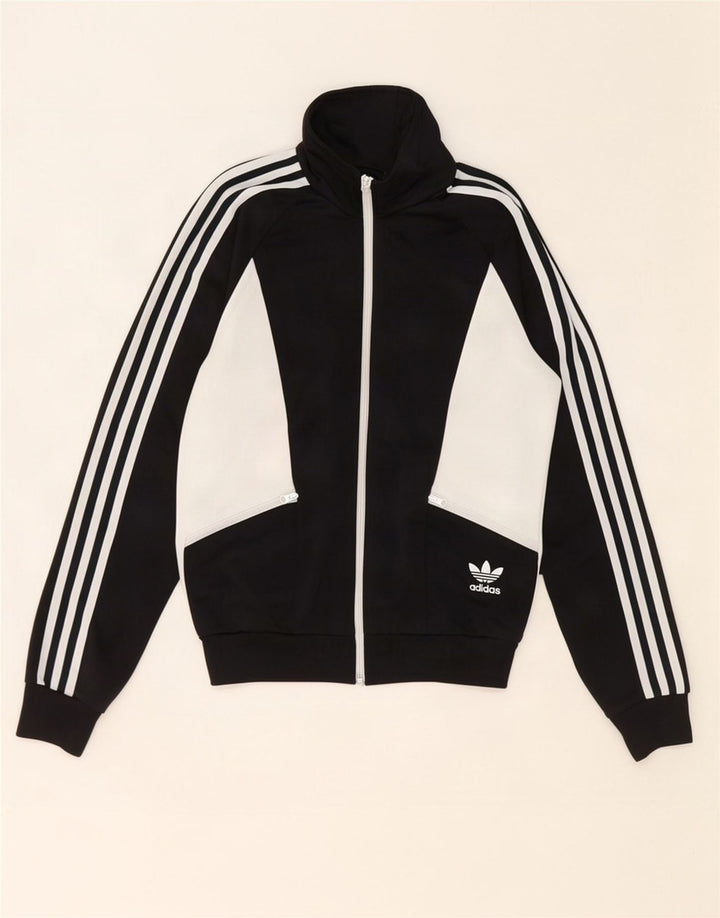 Adidas Womens Tracksuit Top Jacket UK 10 Pequeno Preto Colourblock Poliéster