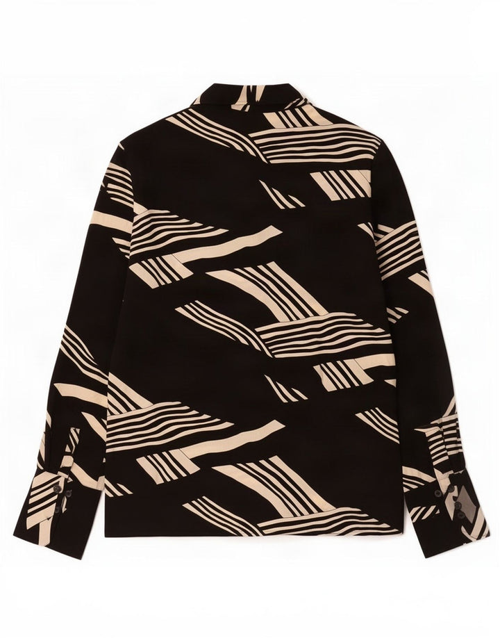 Camisa feminina Marks & Spencer com padrão abstrato Reino Unido 16 grande viscose preta
