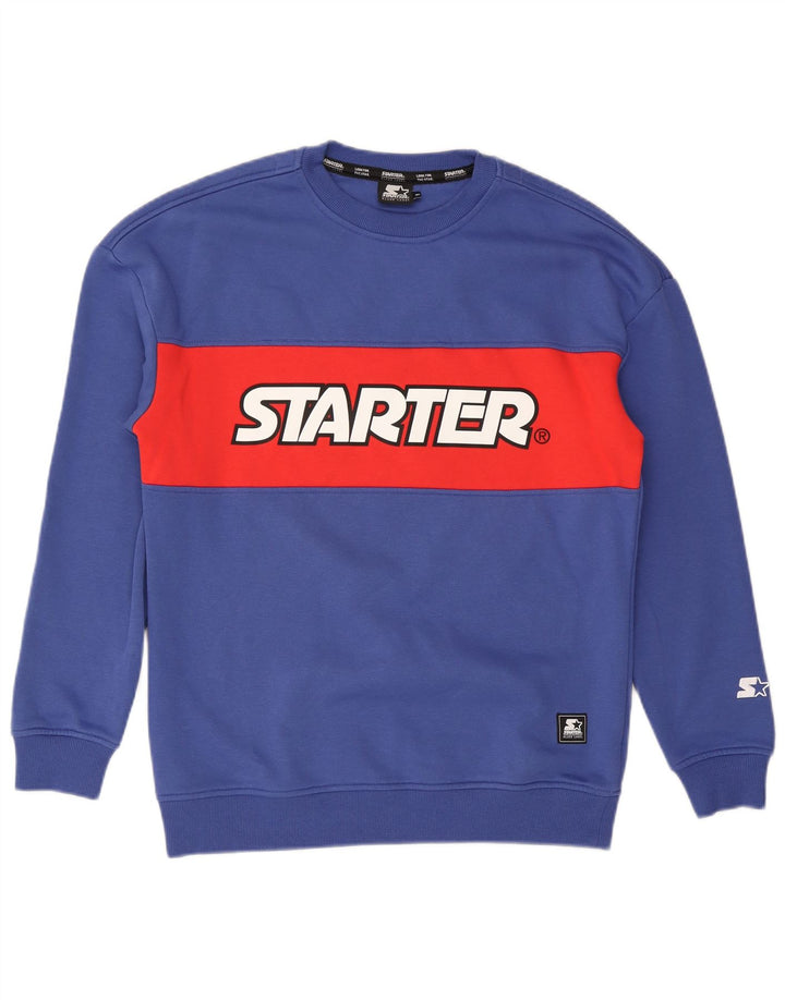 Starter moletom masculino gráfico jumper médio azul colorblock algodão