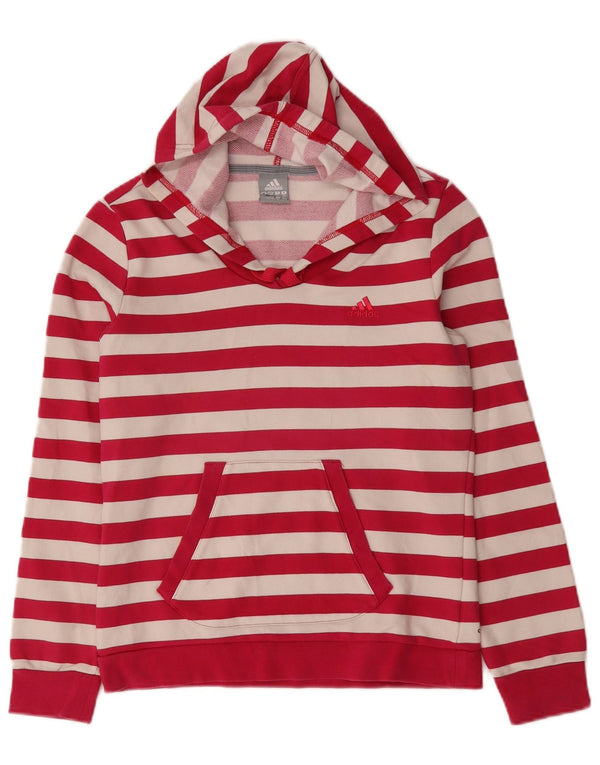 Adidas Womens Hoodie Jumper UK 14 Médio Rosa Listrado Algodão