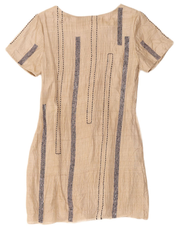 Vestido feminino Aftershock Shift UK 14 grande listrado bege