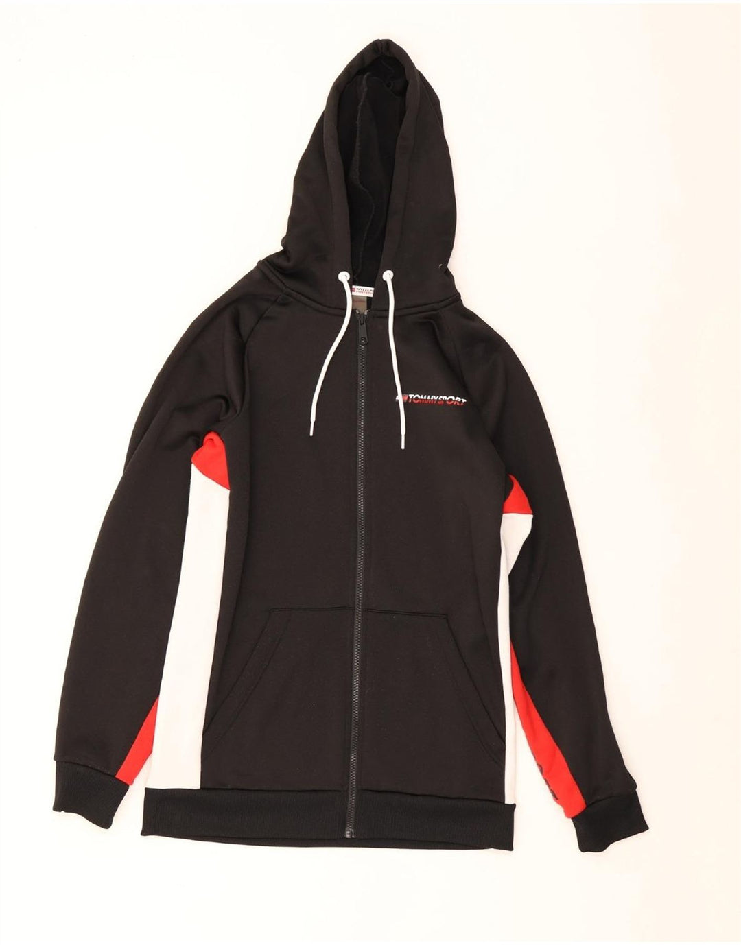 Tommy Hilfiger Suéter masculino com capuz e zíper pequeno preto colorblock poliéster