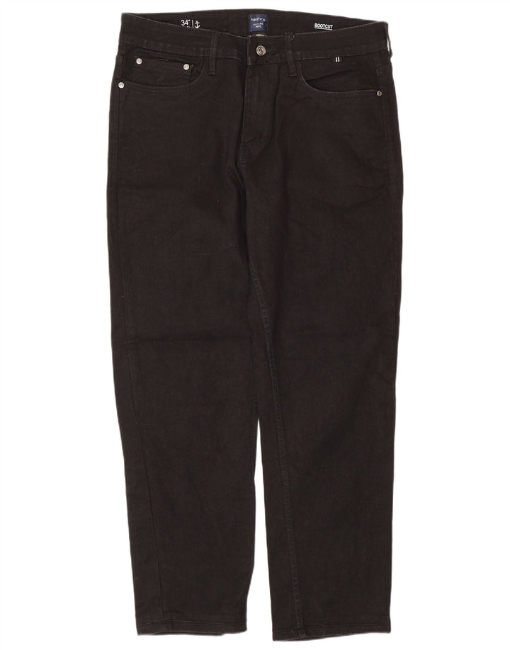 Nautica Mens Bootcut Jeans W34 L30 Algodão Preto