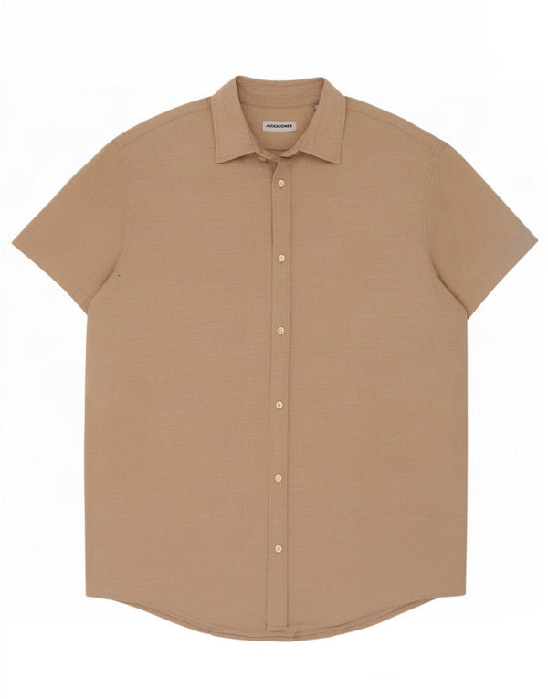 Camisa masculina de manga curta Jack & Jones grande algodão bege