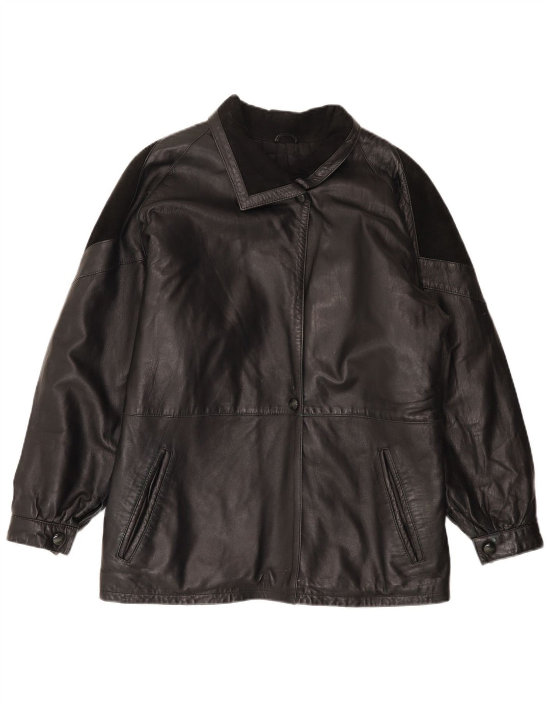 Jaqueta de couro feminina vintage EU 44 XL couro preto