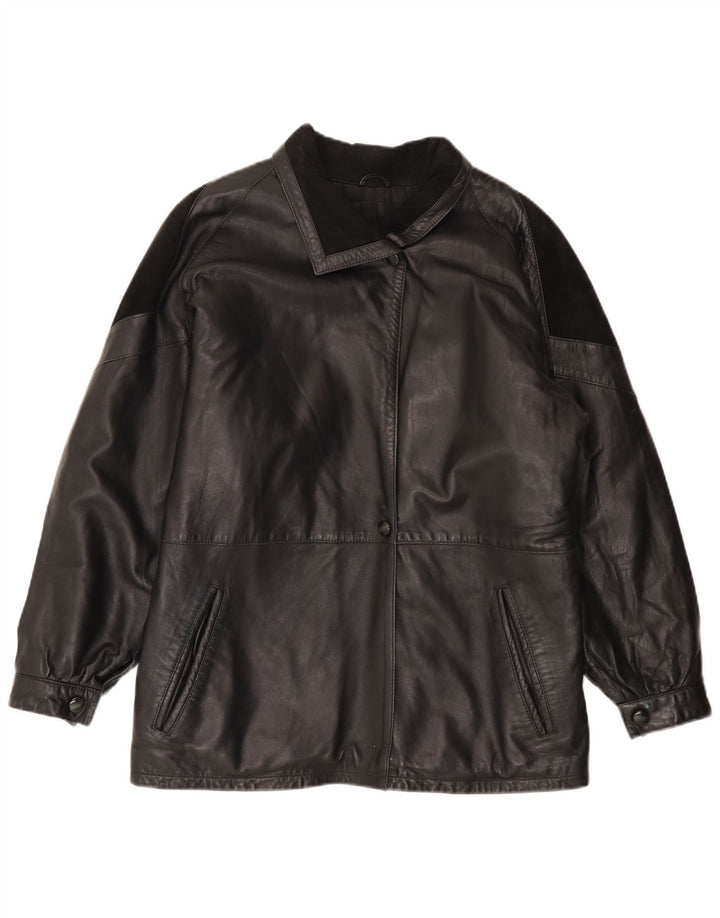 Jaqueta de couro feminina vintage EU 44 XL couro preto