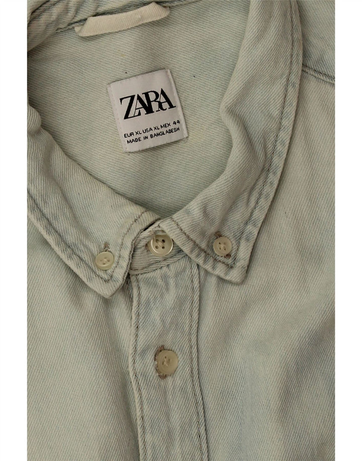 Camisa jeans masculina Zara XL azul algodão