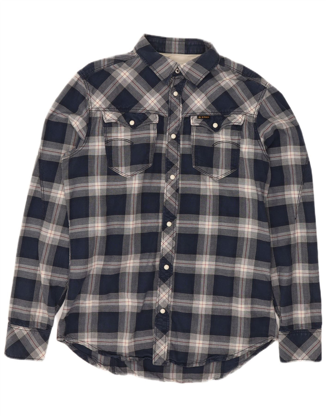 Camisa ocidental masculina G-Star de algodão xadrez azul médio