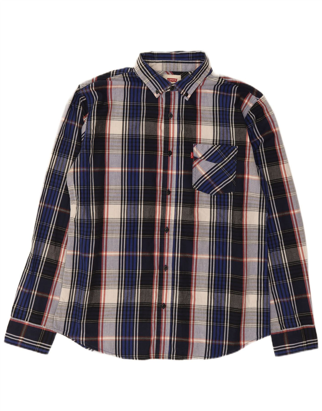 Camisa masculina LEVI'S média xadrez azul marinho de algodão