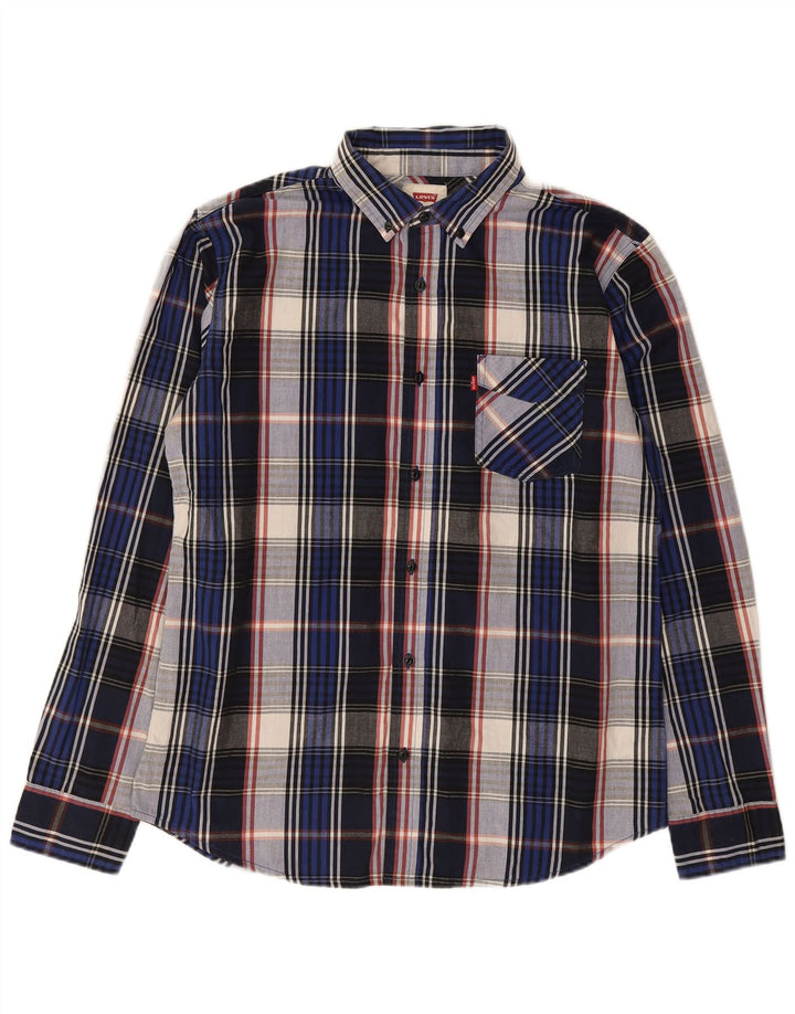 Camisa masculina LEVI'S média xadrez azul marinho de algodão