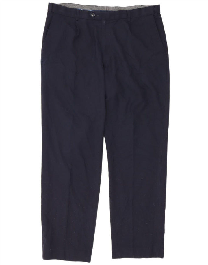 Calça masculina de ajuste regular Marks & Spencer W36 L31 lã azul marinho