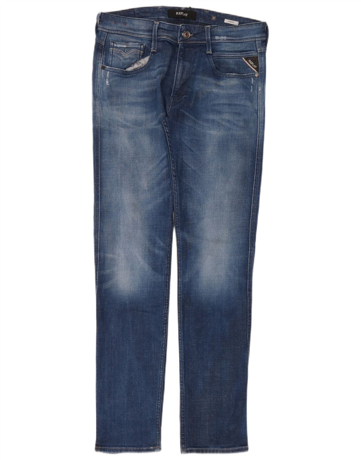 Replay Jeans Slim Masculino W32 L32 Azul Algodão