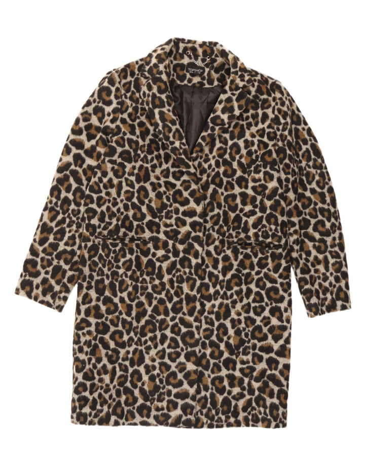 Sobretudo oversized feminino Topshop Reino Unido 10 poliéster marrom pequeno com estampa animal