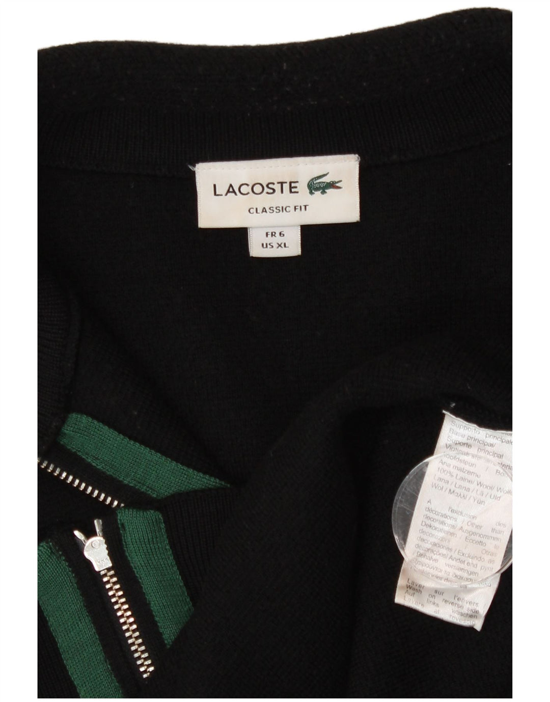 Suéter cardigã masculino Lacoste tamanho 6 XL lã preta