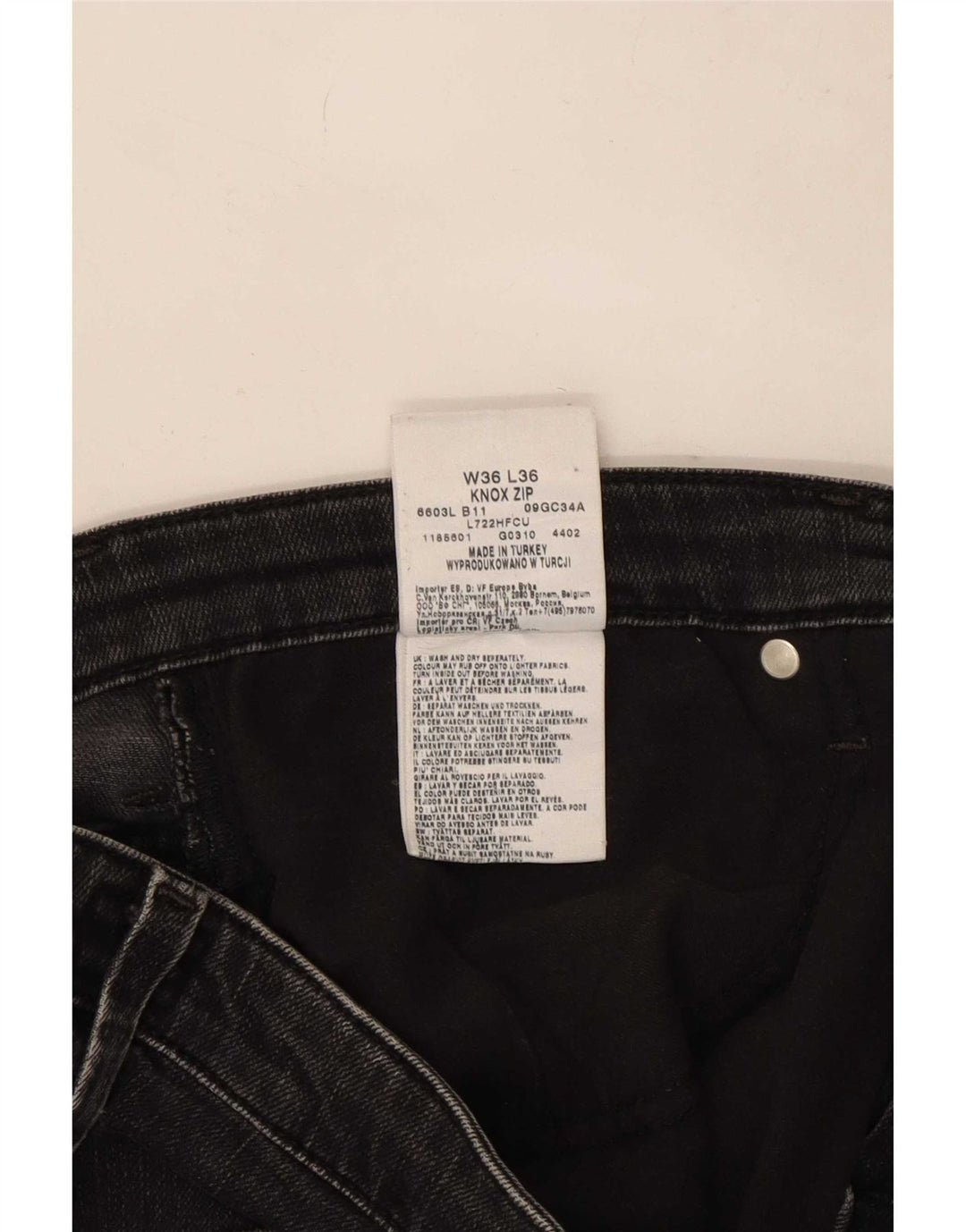Lee Mens Knox Straight Jeans W36 L30 Algodão Preto