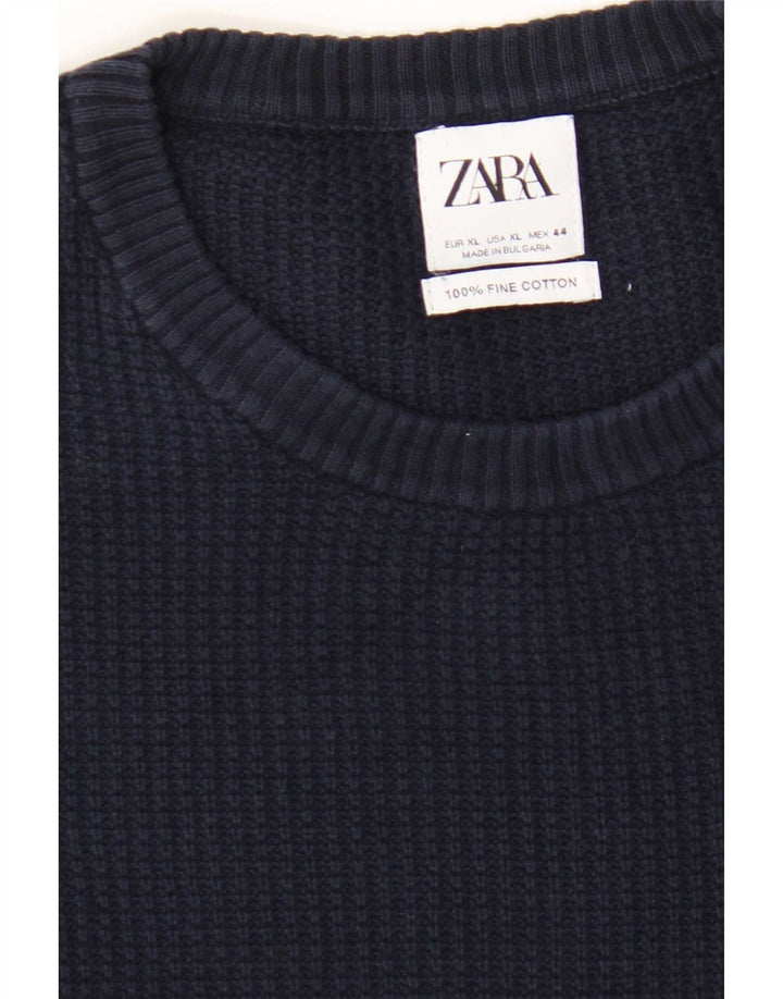Zara Suéter masculino com gola redonda XL azul marinho