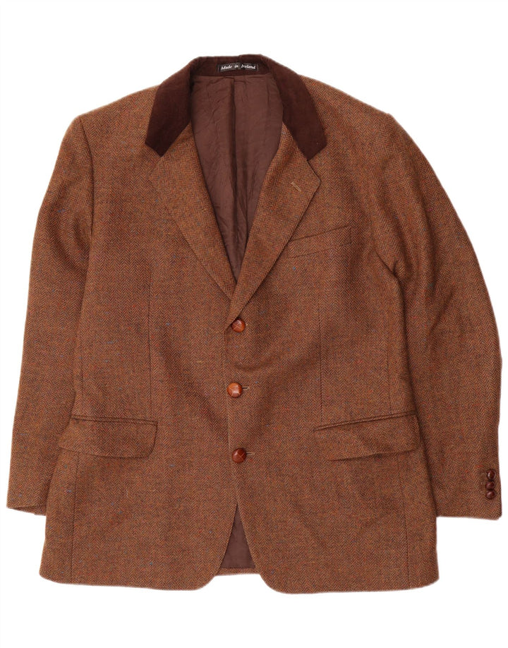 Jaqueta blazer masculina John Molloy com 3 botões EU 52 XL marrom espinha de peixe