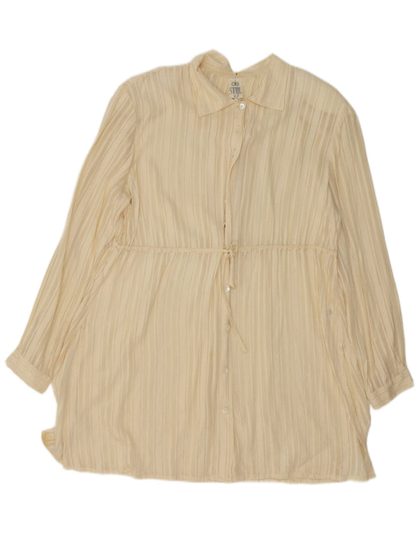 Vestido camisa vintage feminino grande Reino Unido 14 seda listrada amarela média