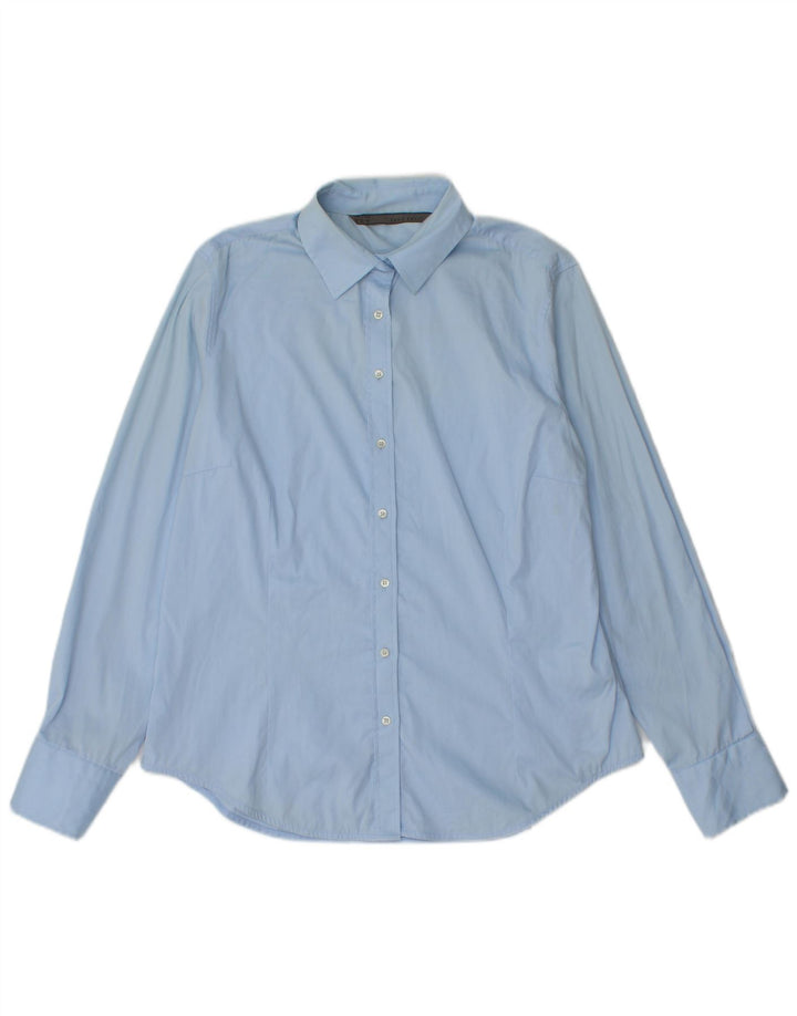 Camisa Zara Mulher UK 18 XL Azul Algodão