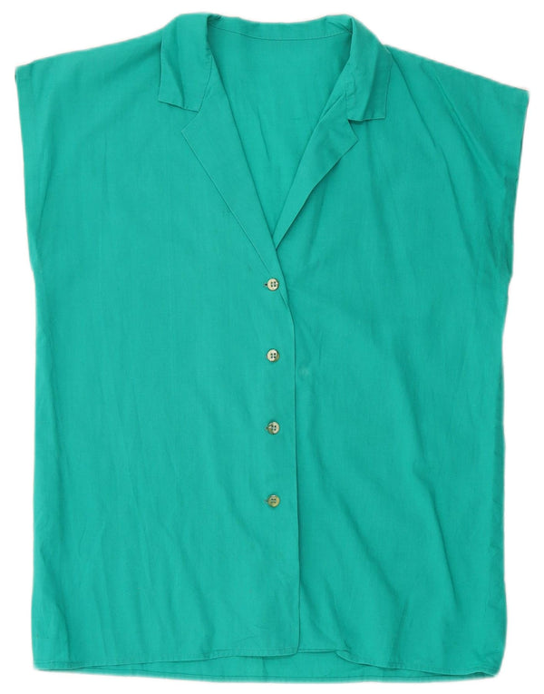 VINTAGE Womens Sleeveless Shirt Blouse UK 12 Medium Turquoise