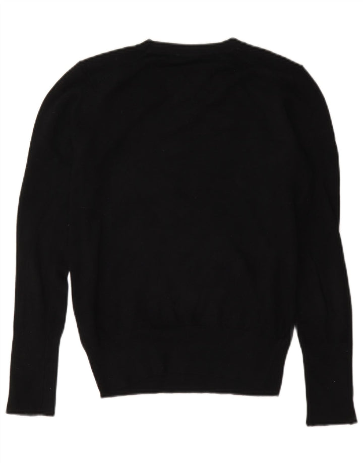 Suéter feminino Zara com gola redonda e viscose preta média UK 14