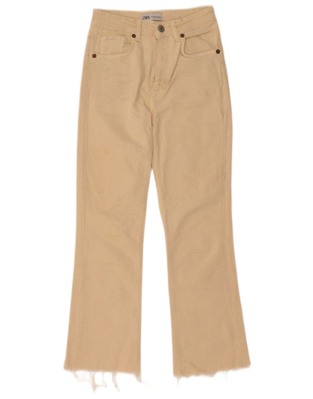 Calça jeans feminina Zara Bootcut EU 34 2XS W24 L27 Bege