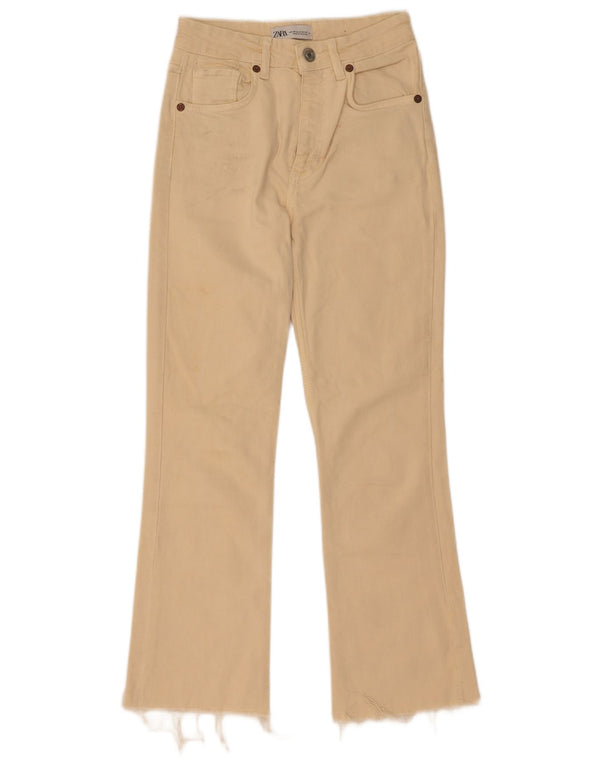Calça jeans feminina Zara Bootcut EU 34 2XS W24 L27 Bege