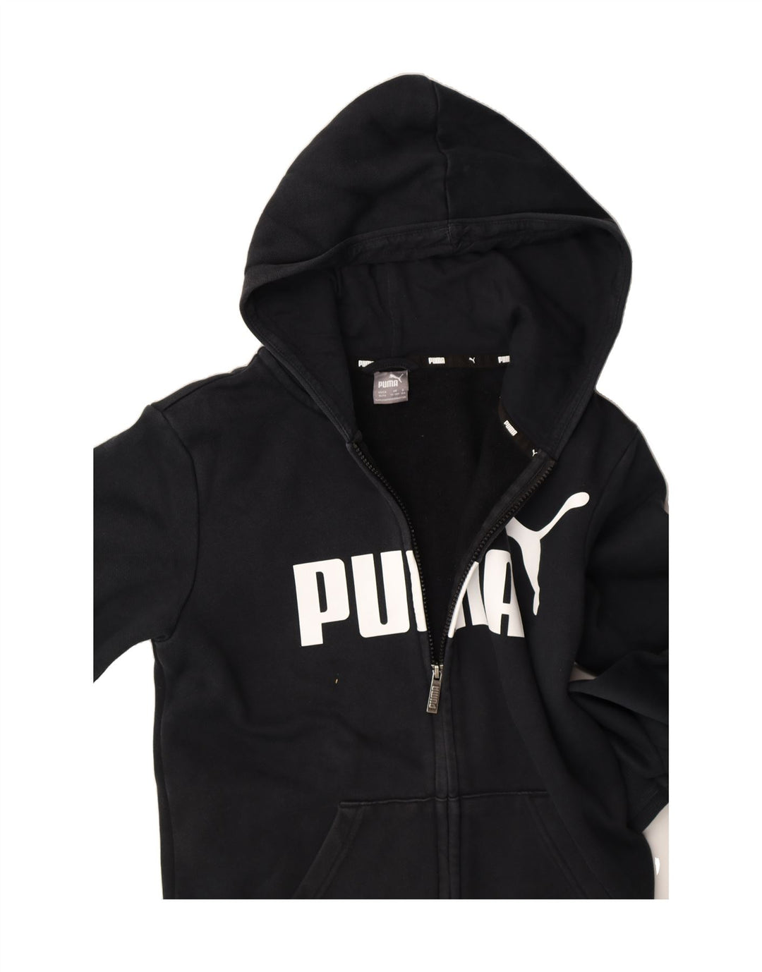 PUMA Boys Graphic Zip Hoodie Sweater 13-14 Years XL Black Cotton Vintage Puma and Second-Hand Puma from Messina Hembry 