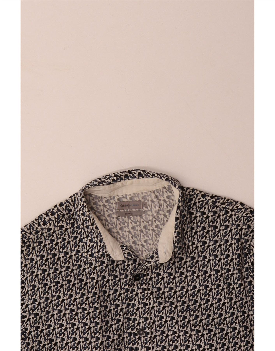 CALVIN KLEIN JEANS Camisa masculina slim fit de algodão geométrico preto médio