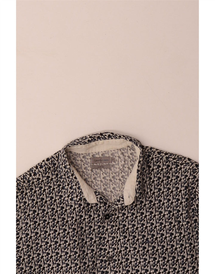 CALVIN KLEIN JEANS Camisa masculina slim fit de algodão geométrico preto médio