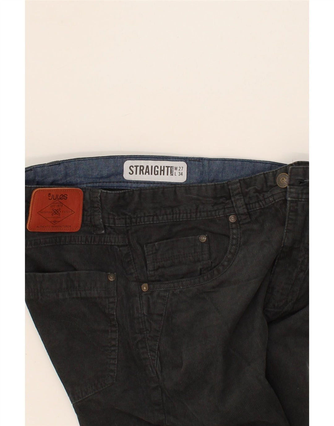 JULES Mens Straight Corduroy Trousers W27 L34  Grey Cotton Vintage Jules and Second-Hand Jules from Messina Hembry 