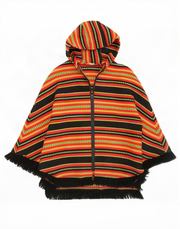 Vintage Womens Hooded Poncho Coat One Size Red Striped