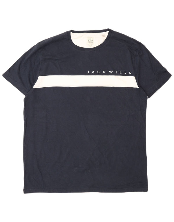 Camiseta gráfica masculina Jack Wills Top XL azul marinho algodão colorblock