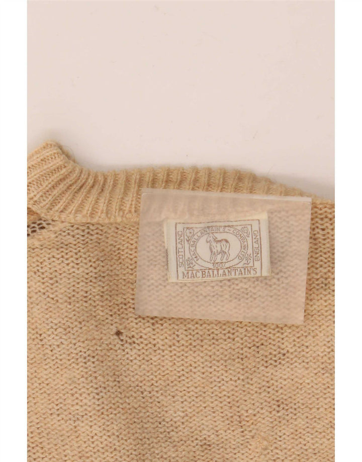 Suéter vintage masculino com gola redonda, grande bloco colorido bege