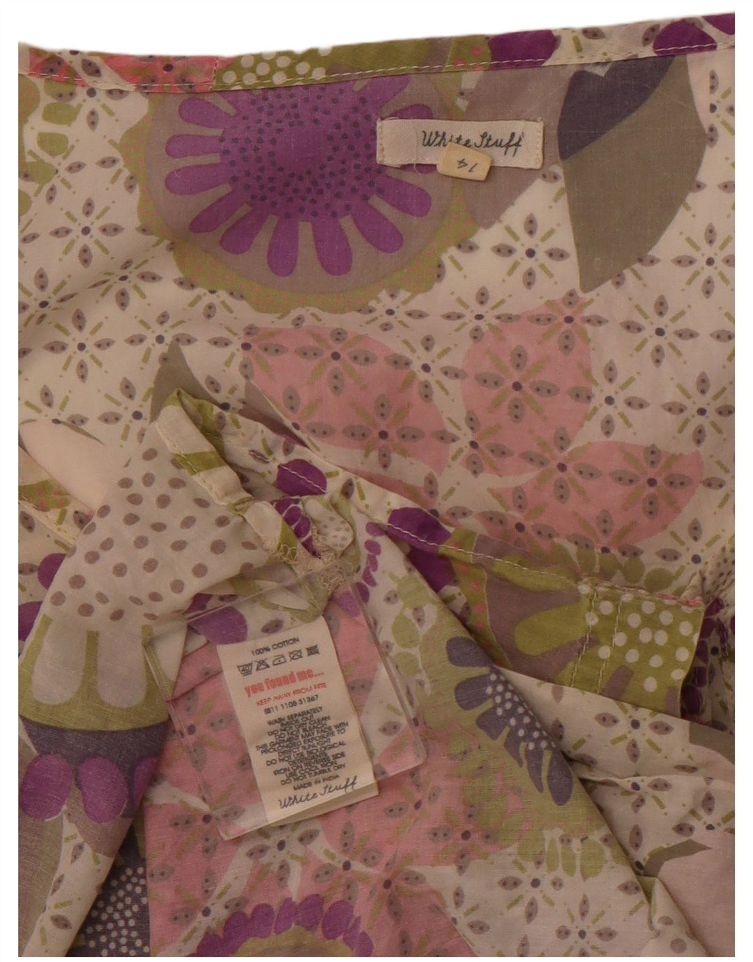 WHITE STUFF Vestido básico feminino Reino Unido 14 algodão floral roxo médio