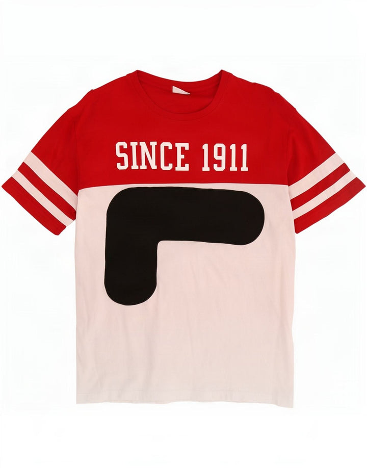 Camiseta masculina Fila Graphic Top médio branco colorblock algodão