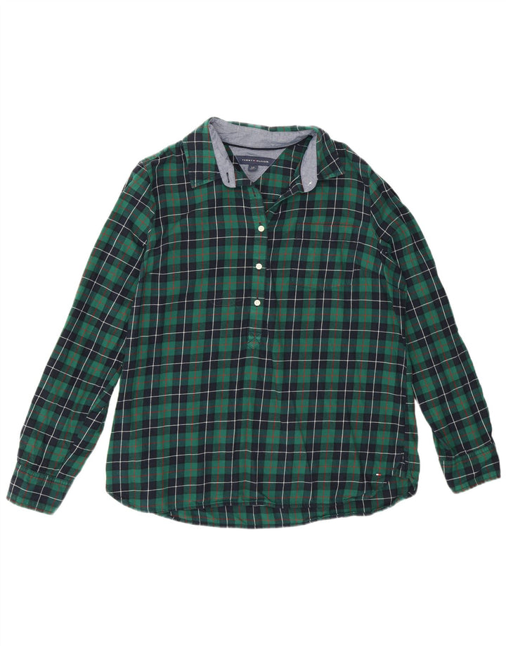 Pulôver feminino de flanela Tommy Hilfiger Reino Unido 16 grande algodão xadrez verde