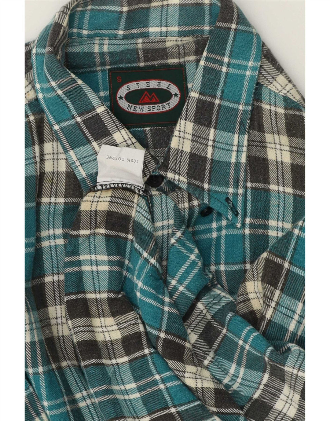 Camisa masculina vintage de flanela pequena de algodão xadrez azul