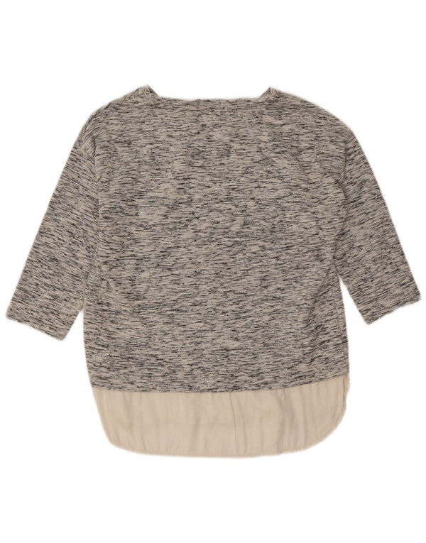 Top feminino Marks & Spencer manga 3/4 Reino Unido 14 grande algodão manchado cinza
