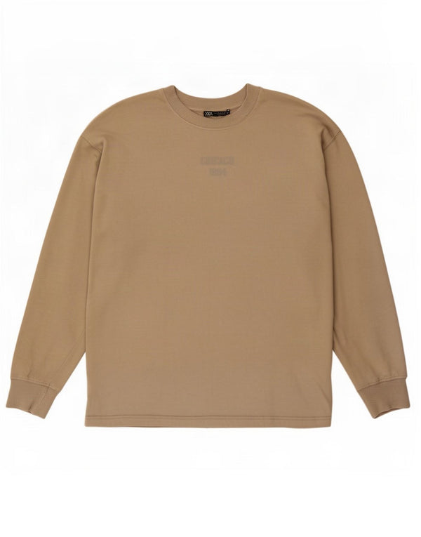 Zara Top feminino oversized manga comprida algodão bege médio