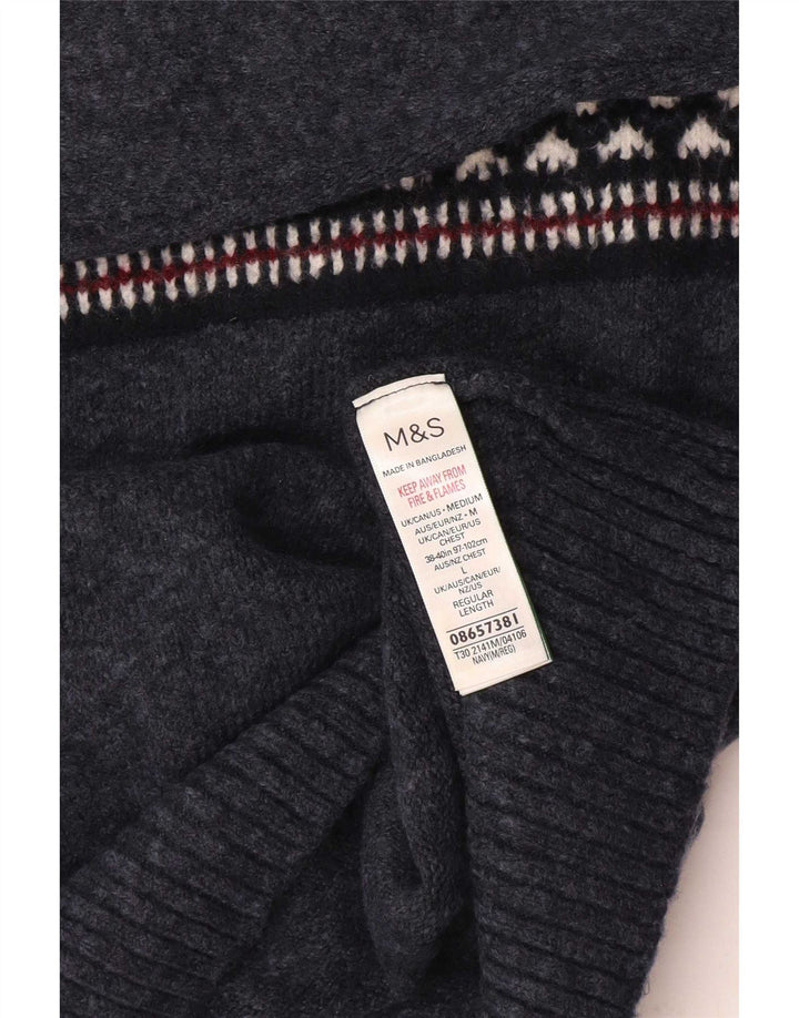 Suéter masculino Marks & Spencer com gola redonda grande azul marinho Fair Isle