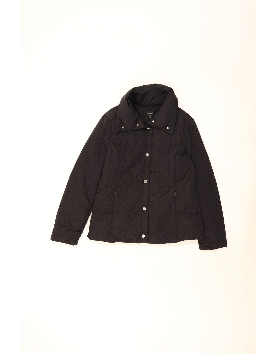 Jaqueta acolchoada feminina Zara UK 16 grande poliéster preto