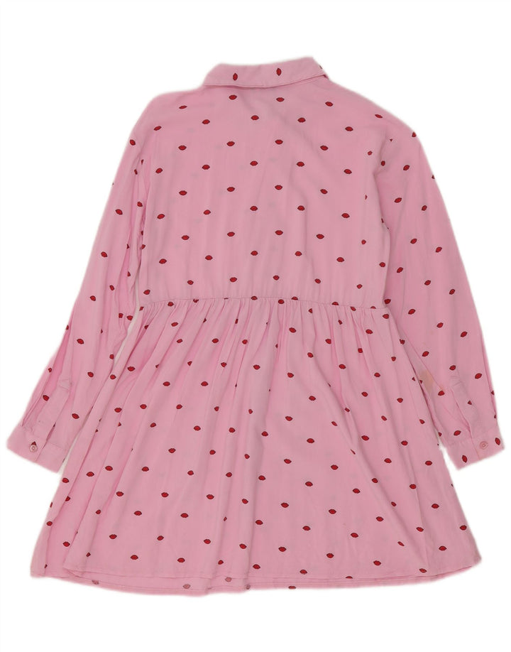 Vestido feminino Benetton com estampa abstrata de manga comprida evasê Reino Unido 10 pequeno rosa