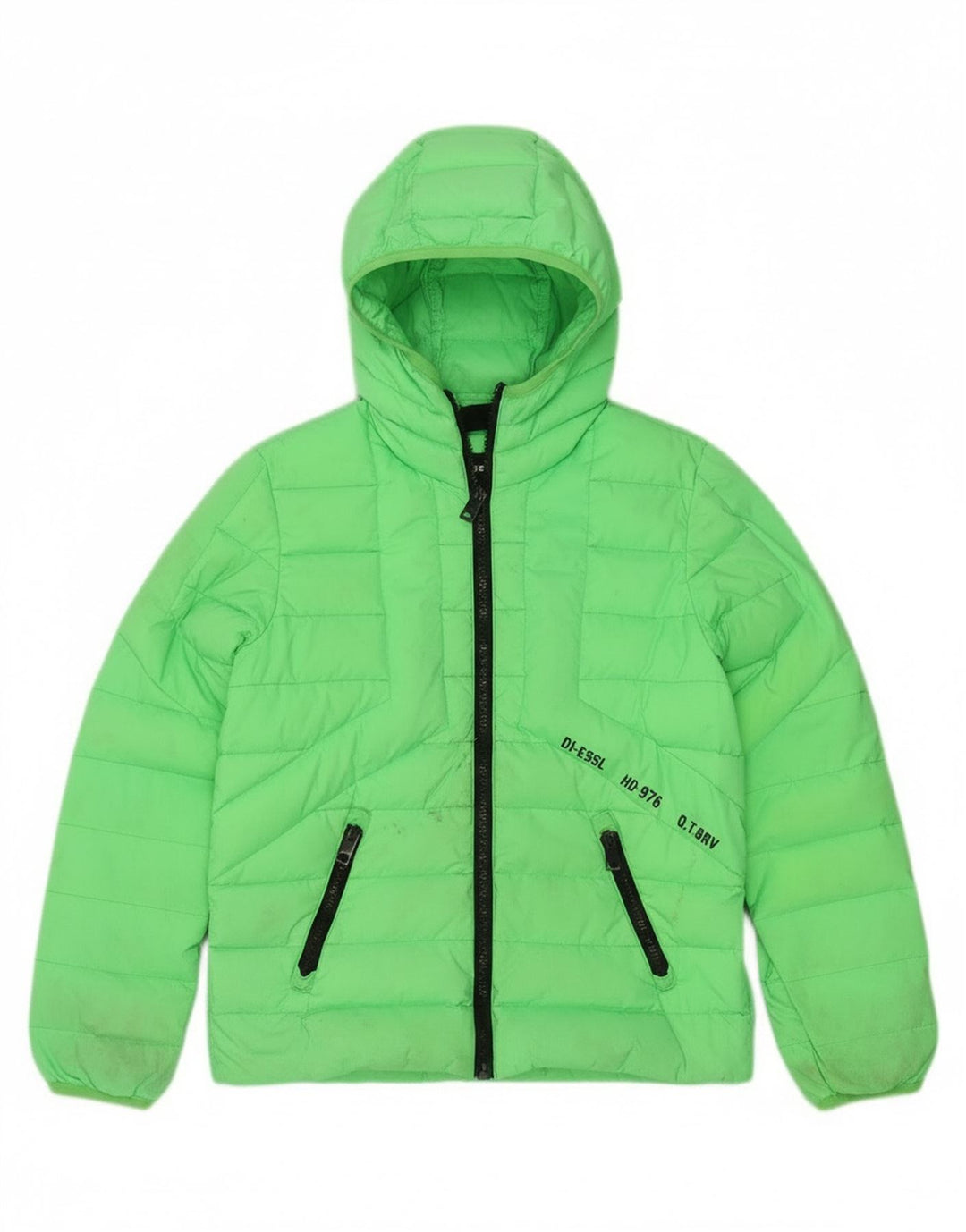 Jaqueta diesel acolchoada com capuz para meninos 10-11 anos nylon verde